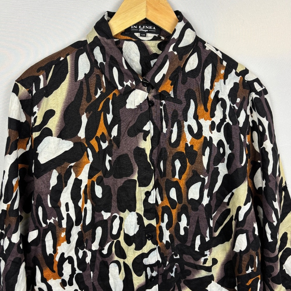 Women Long Sleeve Linen Button Up Tunic Sz 48: 16 XL Lagenlook‎ In Linea Firenze - Picture 2 of 9